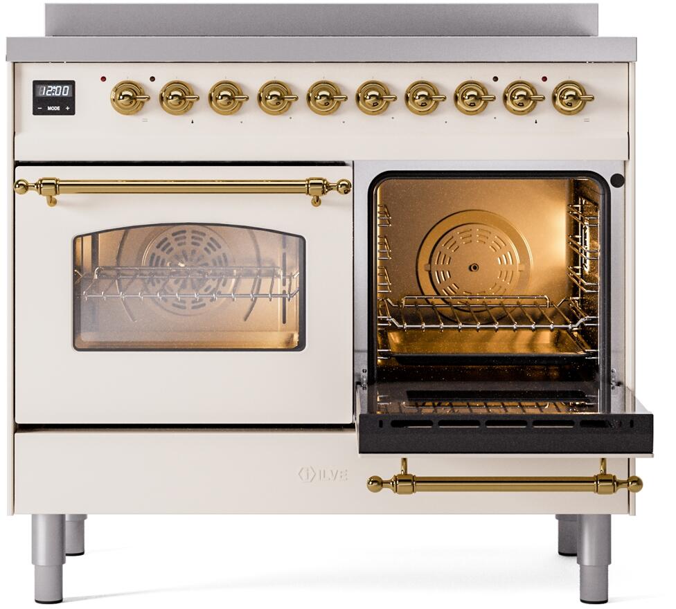 Nostalgie II 40 Inch Electric Freestanding Range in Antique White with Brass Trim