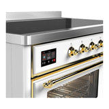 ILVE UMIB48NR3WHG Majestic III 48 inch Induction Range with 6 Elements, 5.02 cu. ft. Total Oven Capacity (Triple Glass Door, White, Brass)