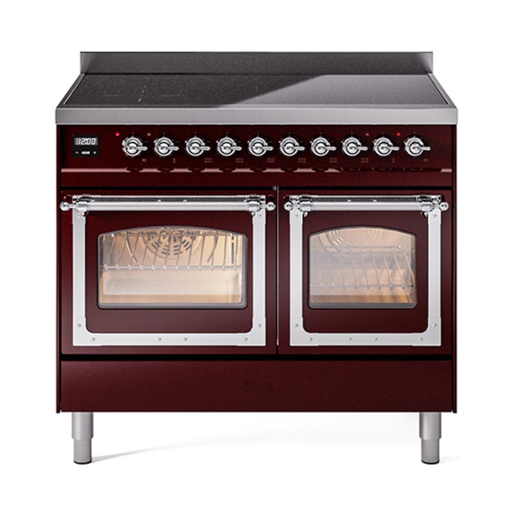 ILVE UNDI406NMPBUC Nostalgie II Noblesse 40 inch Induction Range (Triple Glass Door, Burgundy, Chrome)