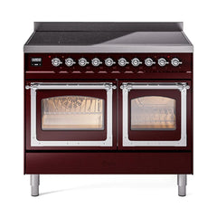 ILVE UNDI406NMPBUC Nostalgie II Noblesse 40 inch Induction Range (Triple Glass Door, Burgundy, Chrome)