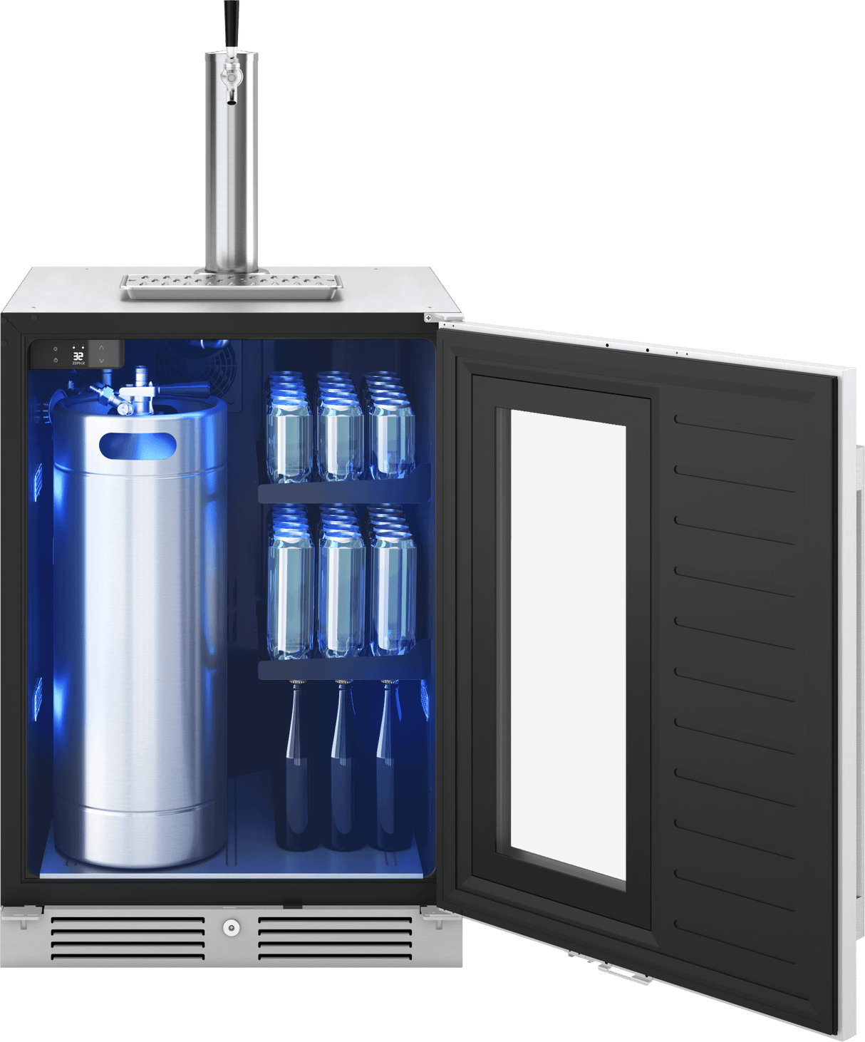 Presrv Kegerator & Beverage Cooler, 24in Under Cabinet, SS+Glass, Reverse Door, 1 Zone