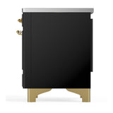 ILVE UMIB36NR3BKG Majestic III 36 inch Induction Range with 6 Elements, 3.5 cu. ft. Total Oven Capacity (Triple Glass Door, Glossy Black, Brass)