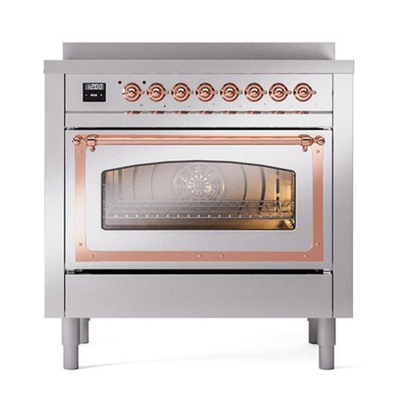 ILVE UNI366NMPSSP Nostalgie II Noblesse 36 inch Induction Range (Triple Glass Door, Stainless Steel, Copper)
