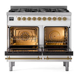 ILVE UPD406NMPWHGLP Nostalgie II 40 inch Dual Fuel Range with 6 Total Black Brass Burners, Brass Trim (Limited Edition) (Liquid Propane, White)
