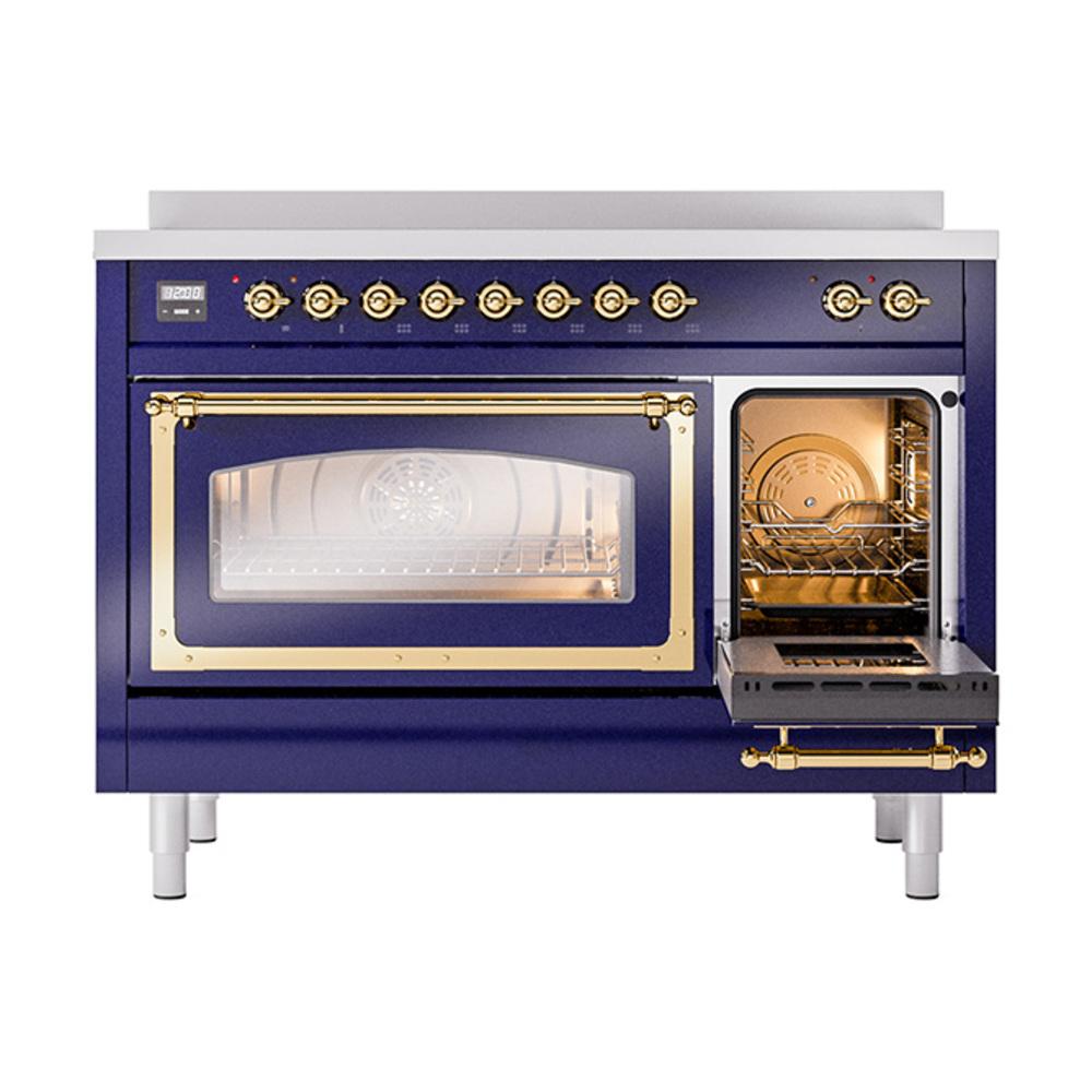 ILVE UNI486NMPMBG Nostalgie II Noblesse 48 inch Induction Range (Triple Glass Door, Midnight Blue, Brass)
