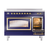 ILVE UNI486NMPMBG Nostalgie II Noblesse 48 inch Induction Range (Triple Glass Door, Midnight Blue, Brass)