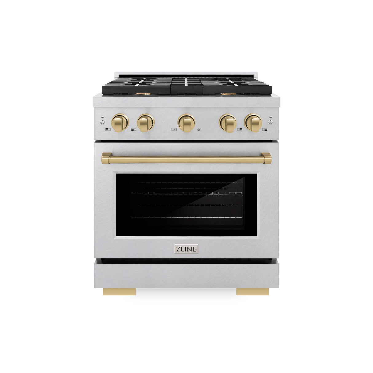 ZLINE Autograph Edition 30 in. 4.2 cu. ft. 4 Burner Gas Range with Convection Gas Oven in DuraSnow' Stainless Steel and Champagne Bronze Accents (SGRSZ-30-CB)