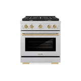 ZLINE Autograph Edition 30 in. 4.2 cu. ft. 4 Burner Gas Range with Convection Gas Oven in DuraSnow' Stainless Steel and Champagne Bronze Accents (SGRSZ-30-CB)