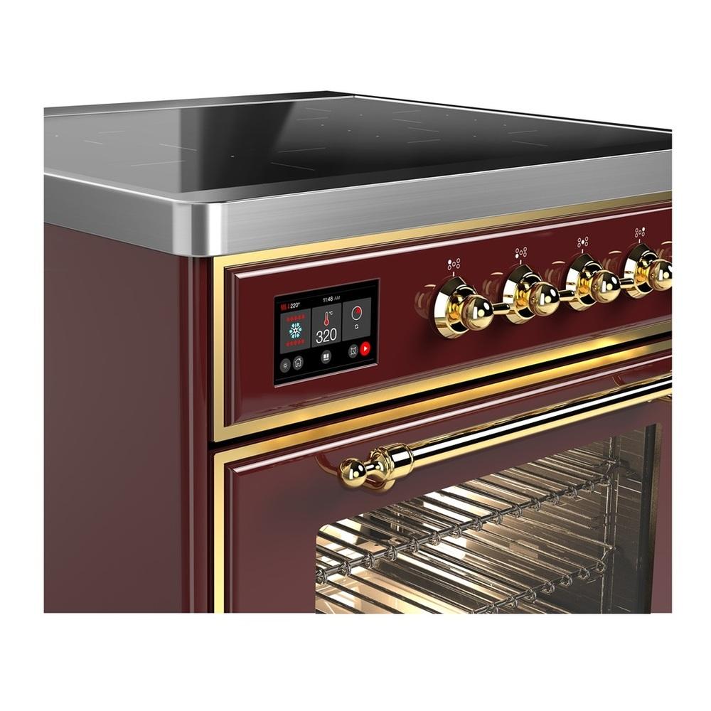 ILVE UMIB30NR3BUG Majestic III 30 inch Induction Range with 4 Elements, 4 cu. ft. Oven Capacity (Triple Glass Door, Burgundy, Brass)