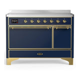 ILVE UMIB48QNR3MBG Majestic III 48 inch Induction Range with 6 Elements, 5.02 cu. ft. Total Oven Capacity (Solid Door, Midnight Blue, Brass)