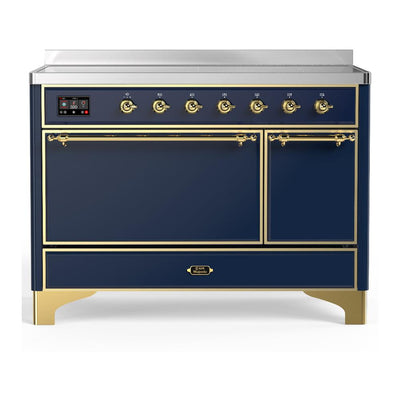ILVE UMIB48QNR3MBG Majestic III 48 inch Induction Range with 6 Elements, 5.02 cu. ft. Total Oven Capacity (Solid Door, Midnight Blue, Brass)