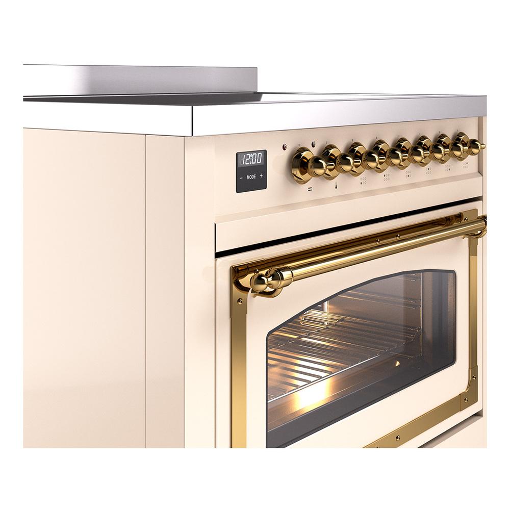 ILVE UNI366NMPAWG Nostalgie II Noblesse 36 inch Induction Range (Triple Glass Door, Antique White, Brass)
