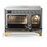 ILVE UMIB48NR3BGG Majestic III 48 inch Induction Range with 6 Elements, 5.02 cu. ft. Total Oven Capacity (Triple Glass Door, Blue Grey, Brass)