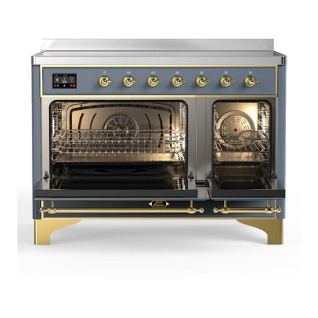 ILVE UMIB48NR3BGG Majestic III 48 inch Induction Range with 6 Elements, 5.02 cu. ft. Total Oven Capacity (Triple Glass Door, Blue Grey, Brass)