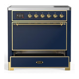 ILVE UMIB36QNR3MBG Majestic III 36 inch Induction Range with 6 Elements, 3.5 cu. ft. Total Oven Capacity (Solid Door, Midnight Blue, Brass)