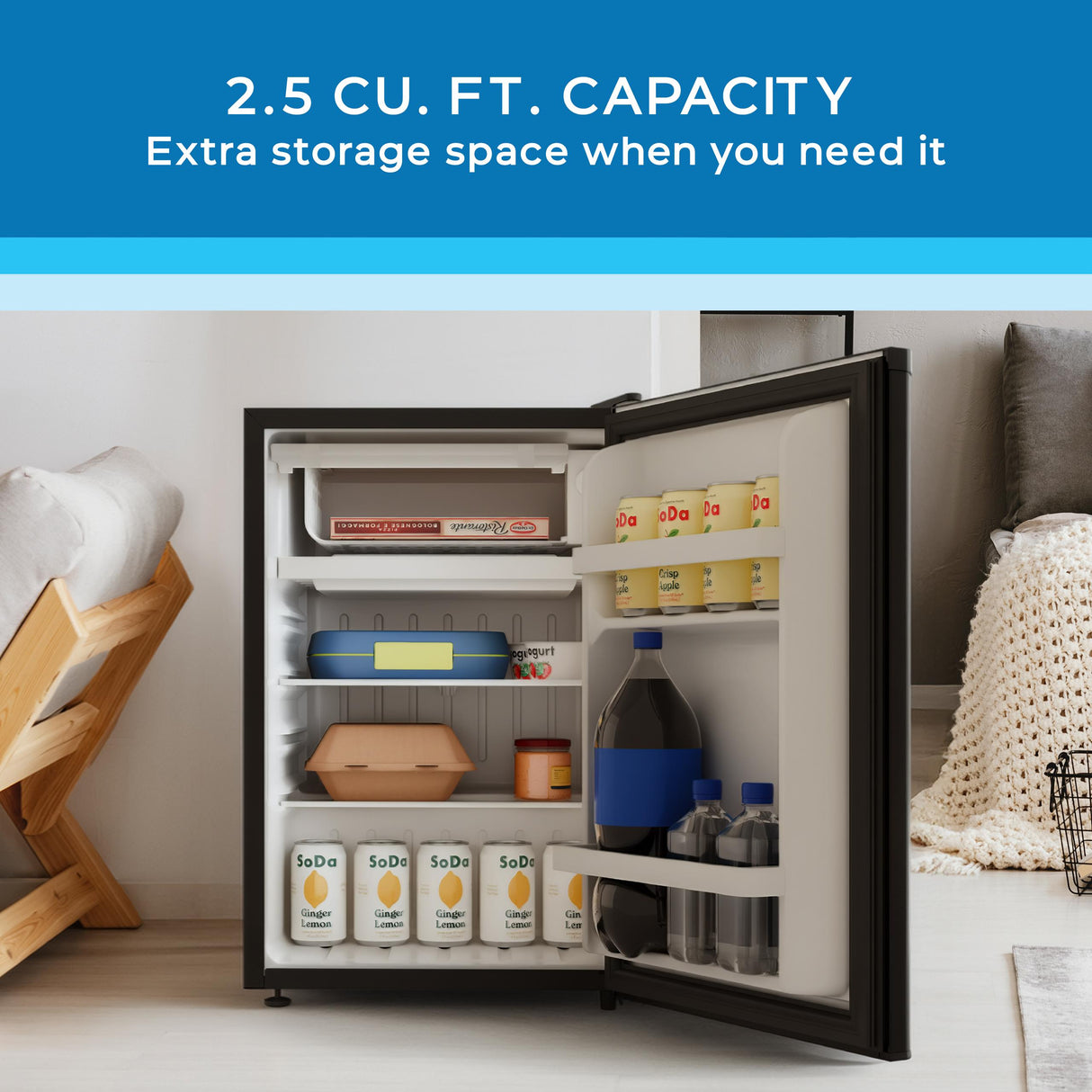 Avanti 2.5 Cu. Ft. Compact Refrigerator, Mini-Fridge, in Black (AVRM25F1B)
