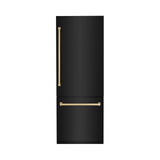 ZLINE 30" Autograph Edition 16.1 cu. ft. Built-in 2-Door Bottom Freezer Refrigerator with Internal Water and Ice Dispenser in Black Stainless Steel with Champagne Bronze Accents (RBIVZ-BS-30-CB)