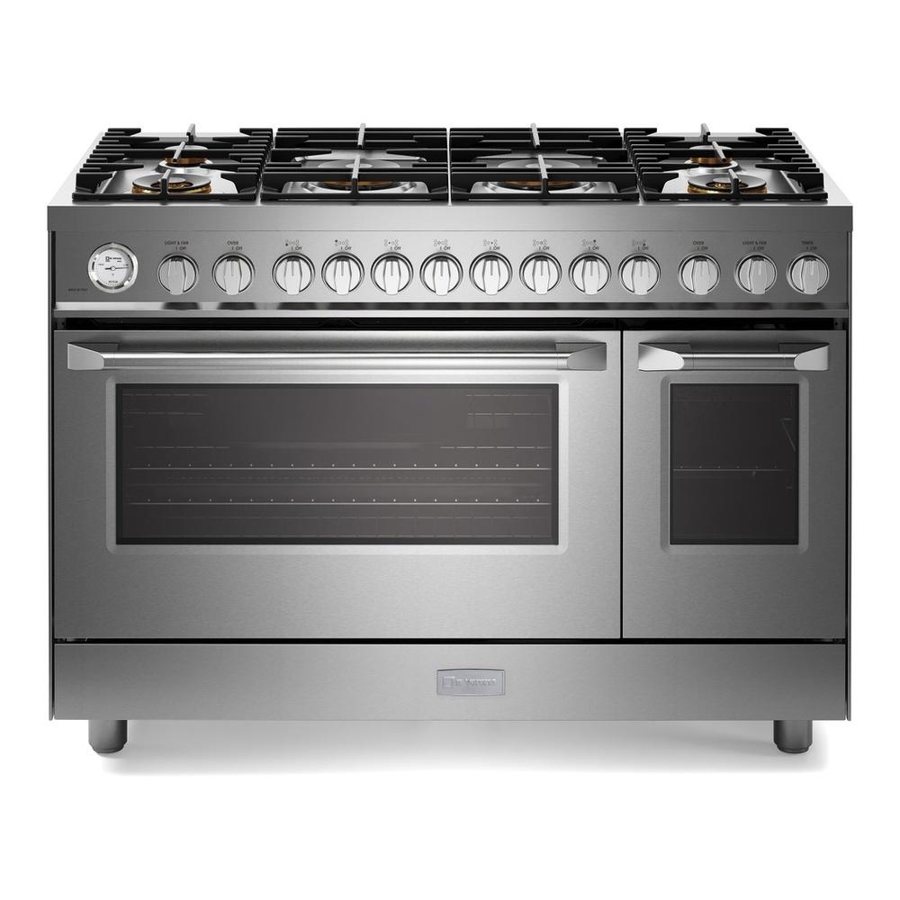 Verona VUFSGG486DSS 48 inch Ultima Collection Gas Range with 6 Brass Burners, 5.2 cu. ft. Oven Total Capacity, LP Conversion Kit, Analog Temperature Indicator