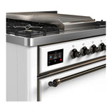 ILVE UM36FQNR3WHB Majestic III 36 inch Dual Fuel Range with 6 Black Brass Burners and Griddle, Dual Function Burner up to 25,000 BTU (Solid Door, White, Burnished, Natural Gas)