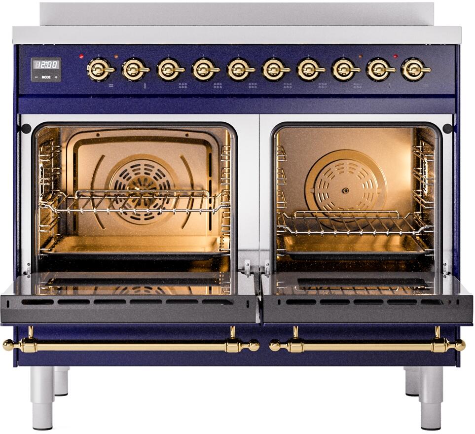 Nostalgie II 40 Inch Electric Freestanding Range in Blue with Brass Trim