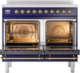 Nostalgie II 40 Inch Electric Freestanding Range in Blue with Brass Trim