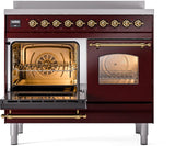 Nostalgie II 40 Inch Electric Freestanding Range in Burgundy with Brass Trim