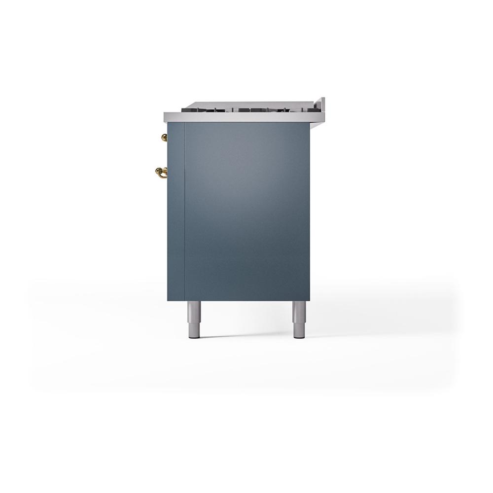ILVE UN60FQNMPBGG Nostalgie II Noblesse 60 inch Dual Fuel Range (9 Sealed Burners + Griddle, Natural Gas, Solid Door, Blue Grey, Brass)