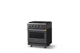 30"W. Dual Fuel Range (Finish: Cast Black, Trim: Brushed Brass, Fuel: Natural Gas)