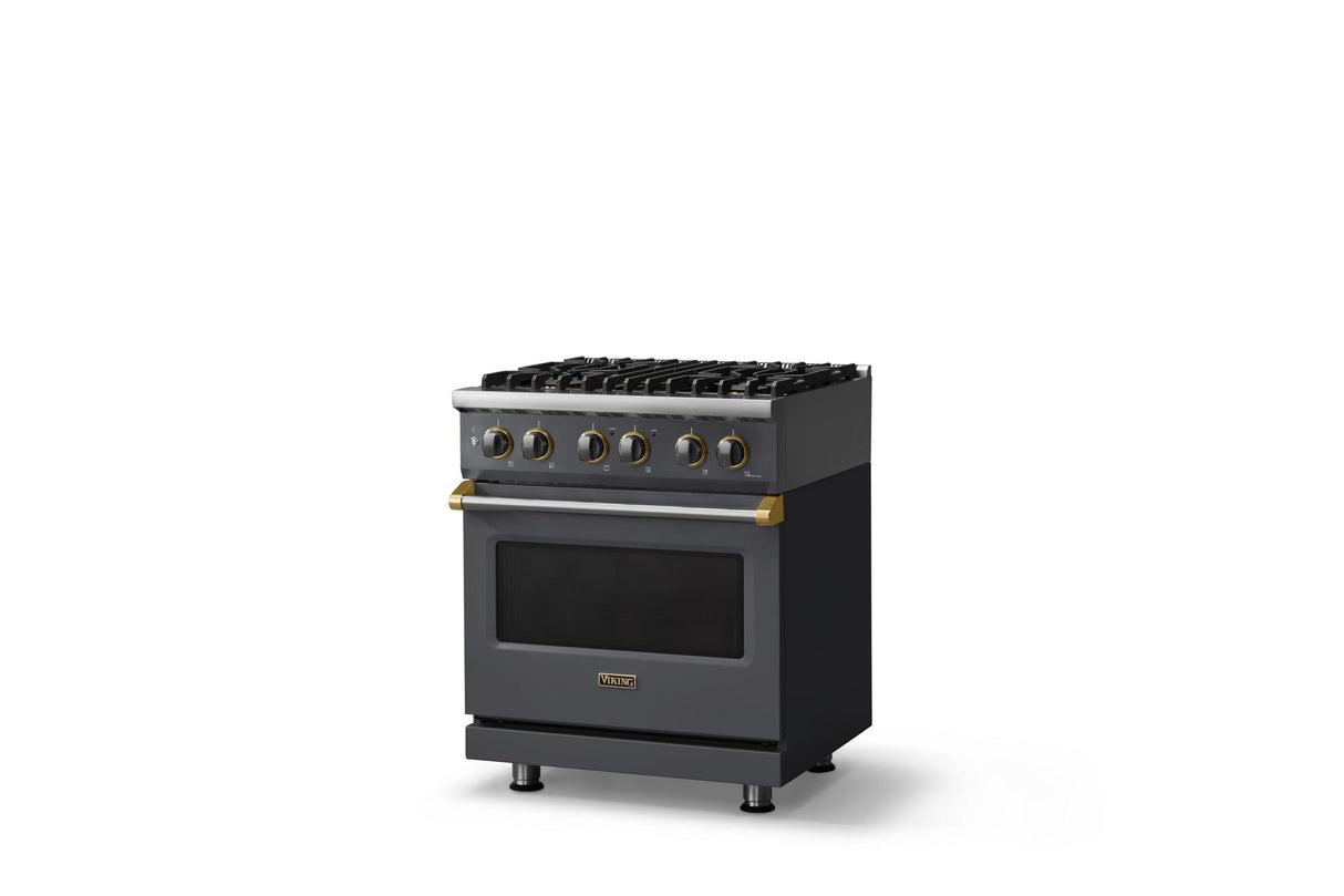 30"W. Dual Fuel Range (Finish: Cast Black, Trim: Polished Chrome, Fuel: Propane)