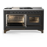 ILVE UM60FSNR3MGBLP Majestic III 60 inch Dual Fuel Range with 7 Burners, Griddle and French Top, Dual Function Burner with up to 25,000 BTU (Liquid Propane, Triple Glass Door, Graphite Matte, Burnished)