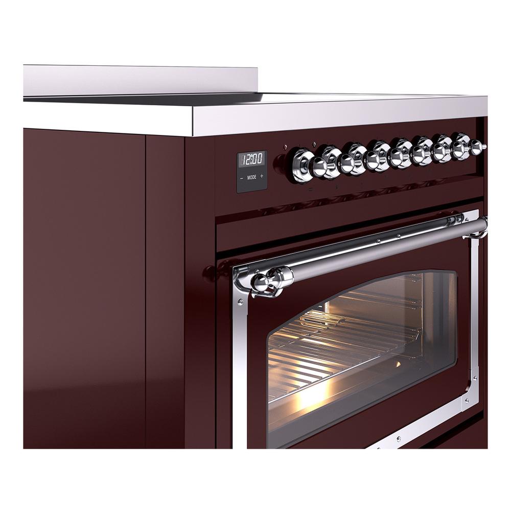 ILVE UNI366NMPBUC Nostalgie II Noblesse 36 inch Induction Range (Triple Glass Door, Burgundy, Chrome)