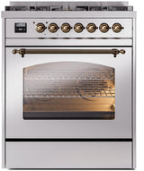 Nostalgie II 30 Inch Dual Fuel Natural Gas Freestanding Range in Stainless Steel with Bronze Trim