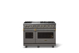 48"W. Sealed Burner Gas Range (Burner: 6g, Finish: Damascus Gray, Trim: Brushed Brass, Fuel: Propane)