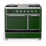 ILVE UMD40FQNR3EGC Majestic III 40 inch Dual Fuel Range with 6 Burners and Griddle, Dual Function Burner up to 25,000 BTU (Natural Gas, Solid Door, Emerald Green, Chrome)