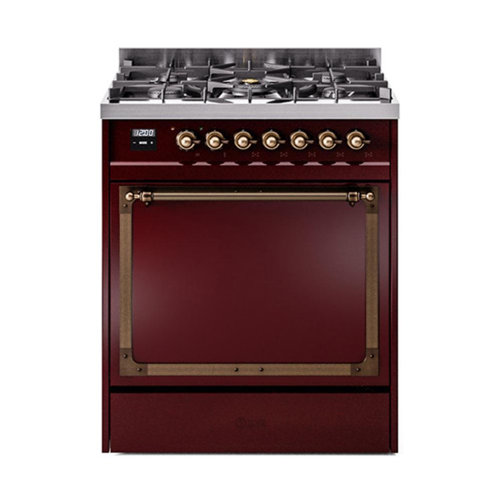 ILVE UN30QNMPBUBLP Nostalgie II Noblesse 30 inch Dual Fuel Range (Liquid Propane, Solid Door, Burgundy, Burnished)