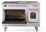 Nostalgie II 48 Inch Dual Fuel Natural Gas Freestanding Range in White with Chrome Trim