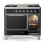 ILVE UMD40FQNR3BKC Majestic III 40 inch Dual Fuel Range with 6 Burners and Griddle, Dual Function Burner up to 25,000 BTU (Natural Gas, Solid Door, Glossy Black, Chrome)