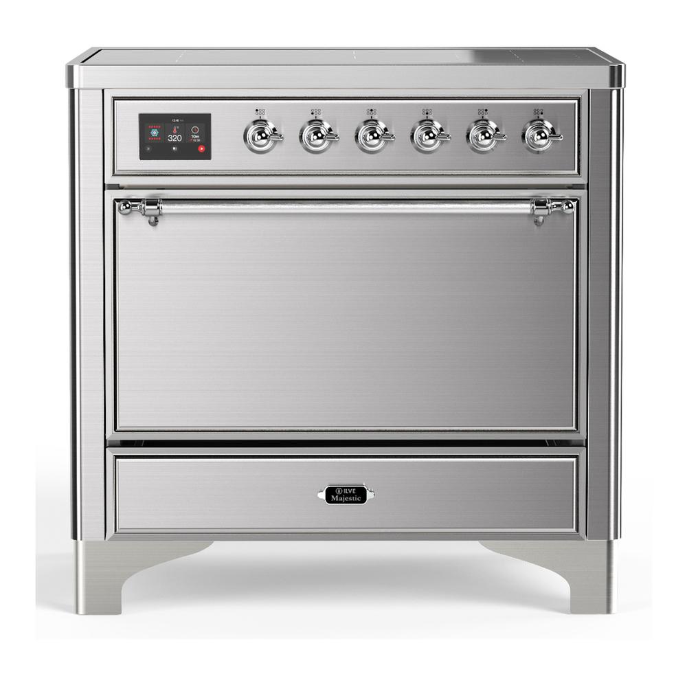 ILVE UMIB36QNR3SSC Majestic III 36 inch Induction Range with 6 Elements, 3.5 cu. ft. Total Oven Capacity (Solid Door, Stainless Steel, Chrome)