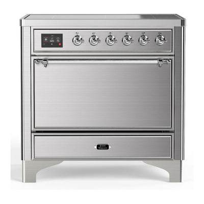 ILVE UMIB36QNR3SSC Majestic III 36 inch Induction Range with 6 Elements, 3.5 cu. ft. Total Oven Capacity (Solid Door, Stainless Steel, Chrome)