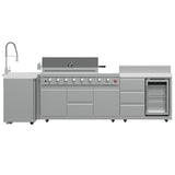 FORNO Bulnes 40-Inch BBQ, 95,000 BTU, 5 Burners, Sear & Rotisserie Infrared with Side Burner, Stainless Steel Outdoor Kitchen with 1.8 cu.ft. Beverage Center & White Sintered Stone Countertops