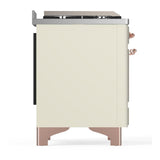 ILVE UM60FQNR3AWP Majestic III 60 inch Dual Fuel Range with 9 Burners and Griddle, Dual Function Burner up to 25,000 BTU (Natural Gas, Solid Door, Antique White, Copper)