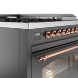 Nostalgie II 48 Inch Dual Fuel Natural Gas Freestanding Range in Matte Graphite with Copper Trim