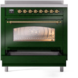 Nostalgie II 36 Inch Electric Freestanding Range in Emerald Green with Brass Trim