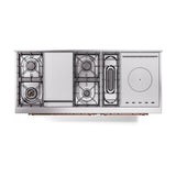 ILVE UN60FSQNMPAWP Nostalgie II Noblesse 60 inch Dual Fuel Range (7 Sealed Burners + Griddle + French Top, Natural Gas, Solid Door, Antique White, Copper)