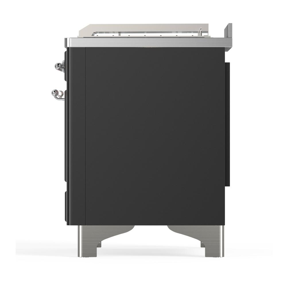 ILVE UM48FSQNR3MGCLP Majestic III 48 inch Dual Fuel Range with 5 Black Brass Burners, Griddle and French Top, Dual Function Burner up to 25,000 BTU (Liquid Propane, Solid Door, Graphite Matte, Chrome)