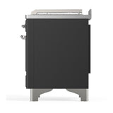 ILVE UM48FSQNR3MGCLP Majestic III 48 inch Dual Fuel Range with 5 Black Brass Burners, Griddle and French Top, Dual Function Burner up to 25,000 BTU (Liquid Propane, Solid Door, Graphite Matte, Chrome)