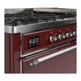ILVE UM60FQNR3BUC Majestic III 60 inch Dual Fuel Range with 9 Burners and Griddle, Dual Function Burner up to 25,000 BTU (Natural Gas, Solid Door, Burgundy, Chrome)