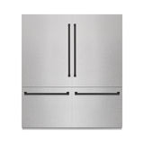 ZLINE Autograph Edition 72 in. 39.6 cu. ft. French Door Built-In Bottom Freezer Refrigerator with Water Dispensers and Ice Makers in DuraSnow' Stainless Steel with Graphite Gray Interior and Matte Black Accents (GRBITZ-SN-72-MB)