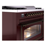ILVE UN36FNMPBUBLP Nostalgie II Noblesse 36 inch Dual Fuel Range (Liquid Propane, Triple Glass Door, Burgundy, Burnished)