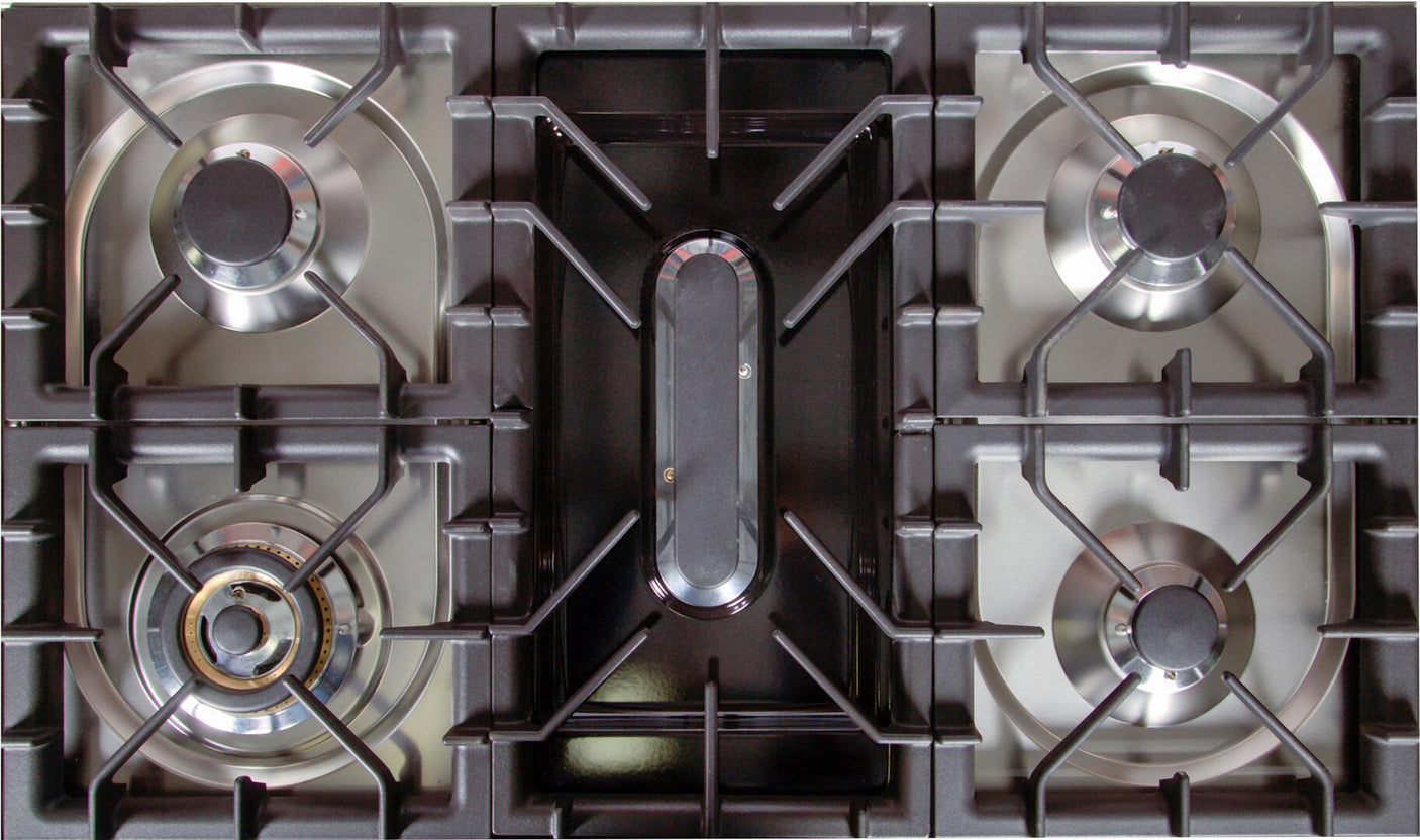 Nostalgie 40 Inch Dual Fuel Liquid Propane Freestanding Range in Stainless Steel with Brass Trim